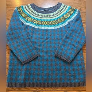 Lambswool Talbots Knit Fair Isle Checkered Sweater, Size L